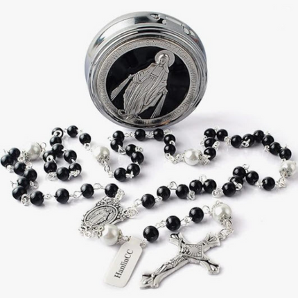 Black & White Faux Pearl Rosary Beads