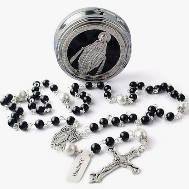 Black & White Glass Pearl Rosary Beads