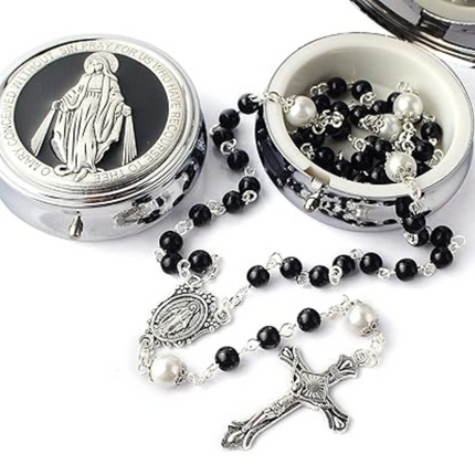 Black & White Faux Pearl Rosary Beads