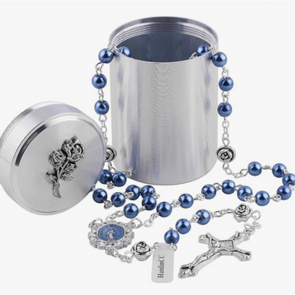 Blue Rose Faux Pearl Rosary Beads