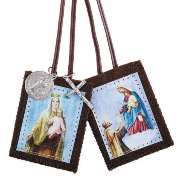 Brown Scapular with St. Benedict and Crucifix