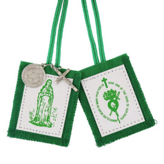 Green Scapular with St. Benedict and Crucifix