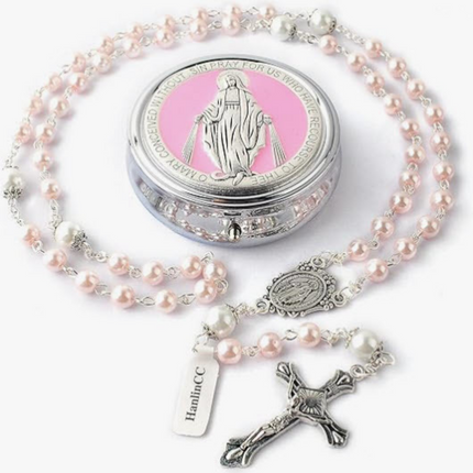 Pink Faux Pearl Rosary Beads
