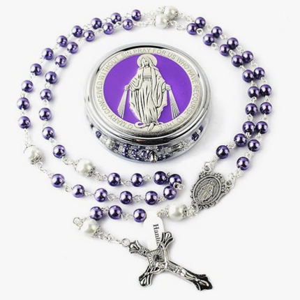 Purple Faux Pearl Rosary Beads