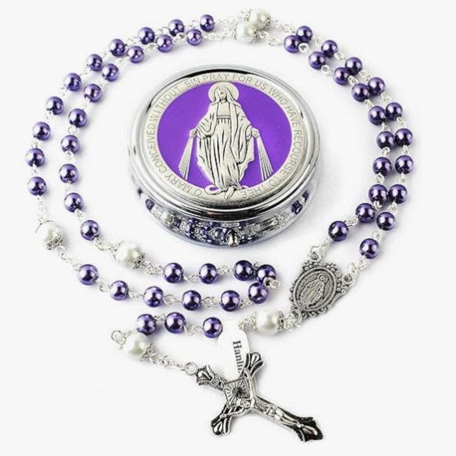 Purple Glass Pearl Rosary Beads