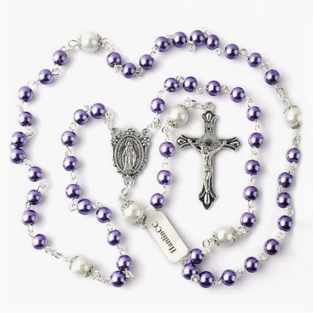 Purple Glass Pearl Rosary Beads