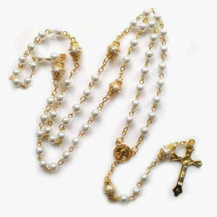 White Faux Pearl Rosary Beads